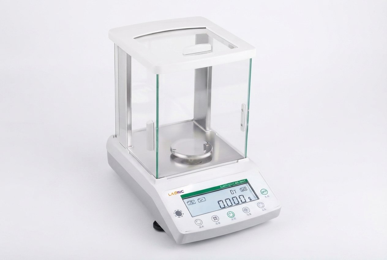 High-precision digital analytical balance and weighing scale with a glass draft shield for laboratory applications supplied by Northrock.