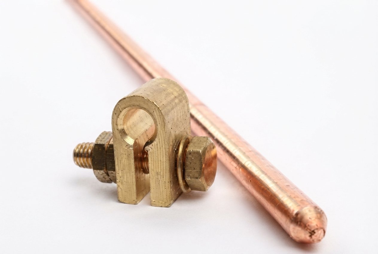 Grounding systems, copper-bonded ground rods, clamps, and lightning protection hardware