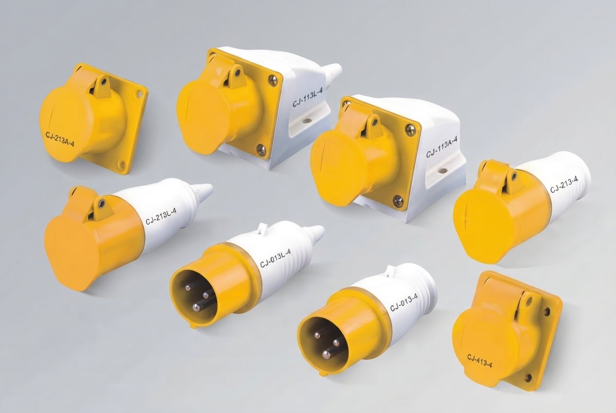 Industrial plugs, electrical receptacles, pin and sleeve connectors, and weatherproof wiring devices