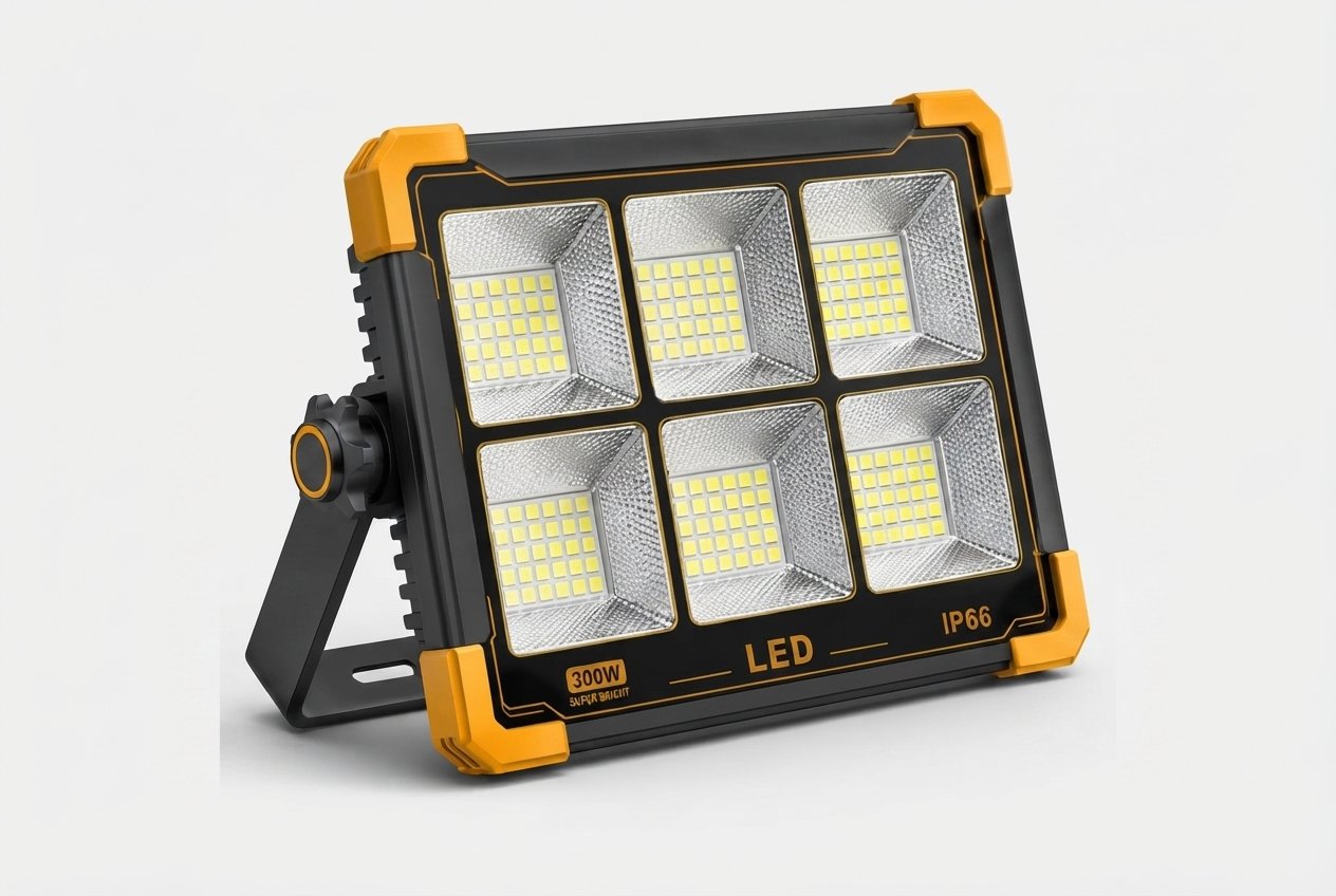 Industrial LED flood lights, heavy-duty work lamps, and weatherproof high-bay lighting fixtures