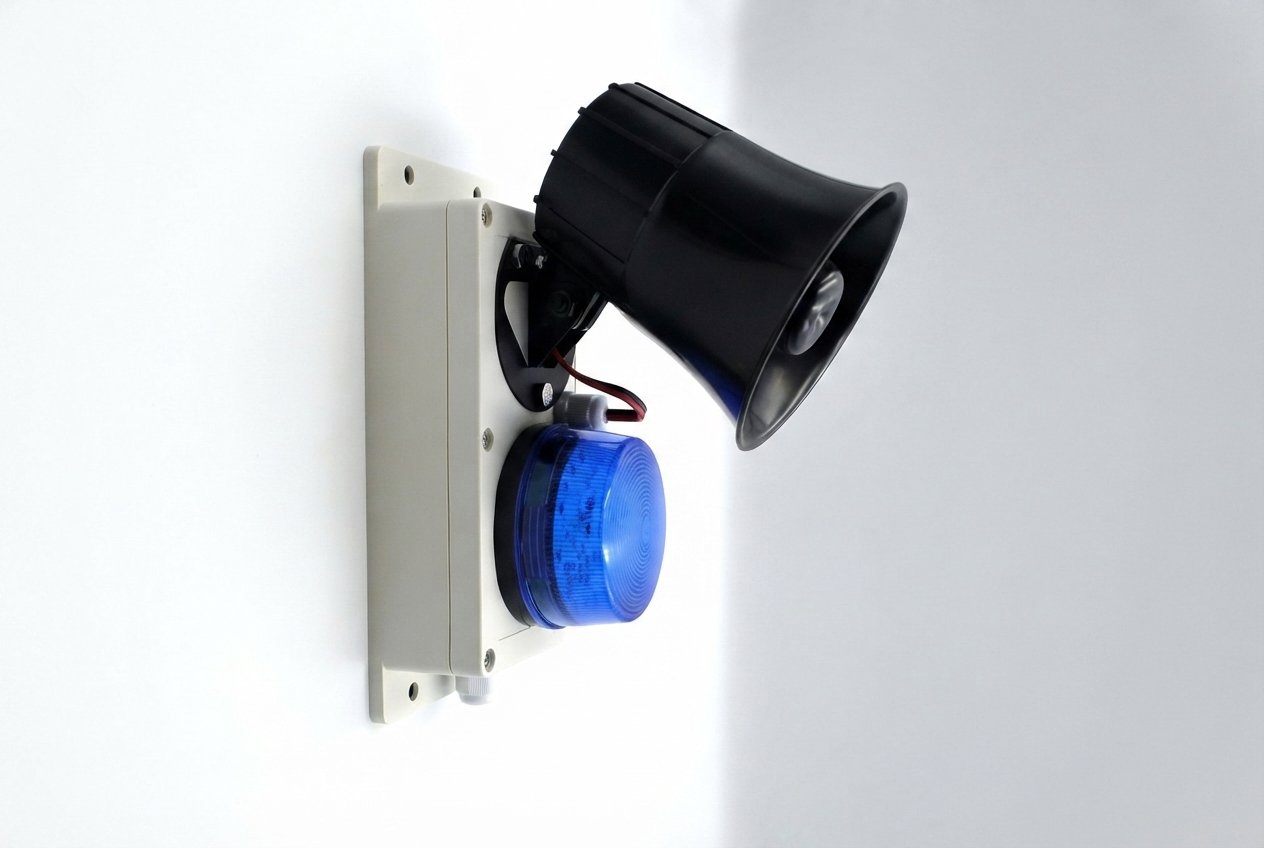 Industrial sirens, acoustic horns, and visual strobe warning lights for emergency signaling